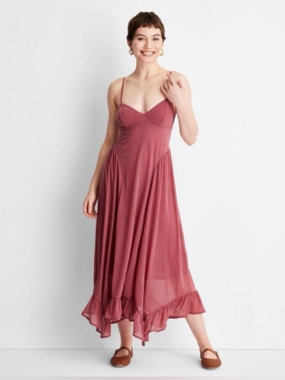 Future Collective Women's Sleeveless Flutter Hem Maxi Dress Berry Pink Size L